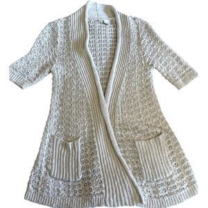 MOTH Anthropologie Open Front Short Sleeve Long Crochet Cardigan Pockets Large
